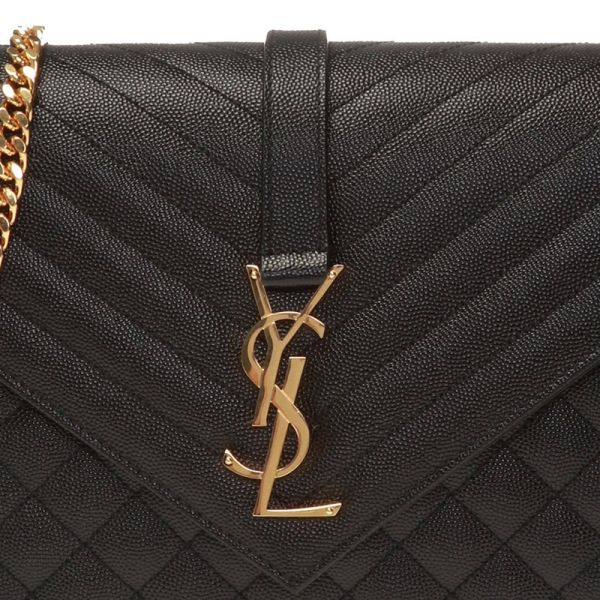 Saint Laurent 600166 YSL Envelope 粒面絎縫皮革大型信封包   黑色 Saint Laurent 600166 YSL Envelope 粒面絎縫皮革大型信封包 黑色