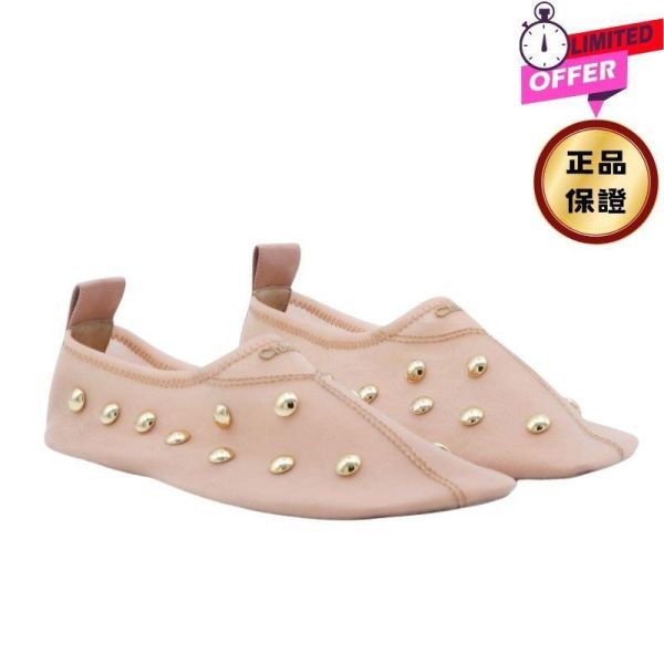 Chloé 女款 Rita 透明網布鉚釘平底鞋  Blushy Beige 柔霧粉米色 IT 36/36.5/37/37.5/38/38.5/39/40 Chloé,Rita平底鞋,透明網布鞋,鉚釘平底鞋,精品女鞋