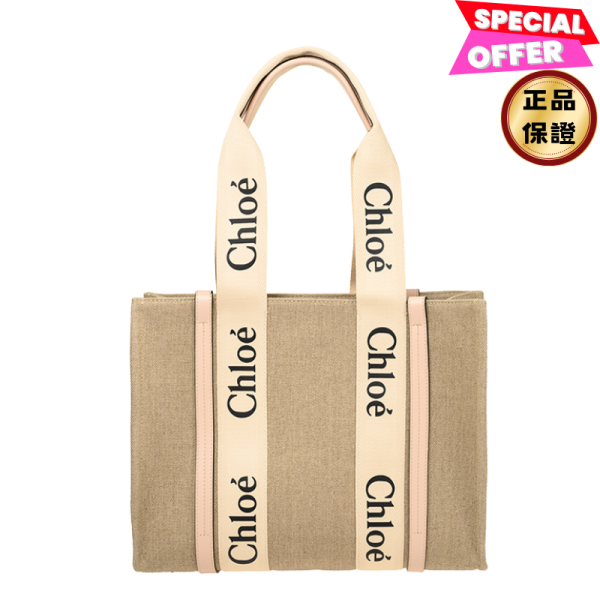 Chloe 中款皮革飾邊絲帶棉質 Woody 包  粉色 Chloé, Woody, 托特包, 棉帆布, 義大利製造
