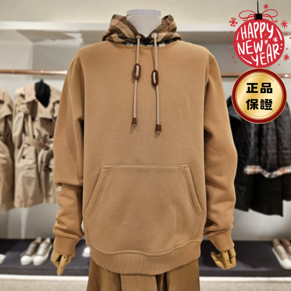 Burberry 80450061 男女同款格紋棉質混紡連帽衫上衣  駝色  XS/XL Burberry, 格紋連帽衫, 男女同款, 棉質混紡, 駝色, 英倫風, 休閒上衣