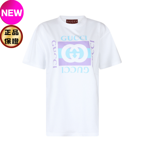 Gucci 837959 女裝飾印花針織棉T恤／上衣  白色  XS/S/M Gucci, 細絨針織棉, 復古識別印花, T恤, 意大利製造, 2025時尚, Florence Pugh, 早秋穿搭, 匠心刺繡, 街頭風格