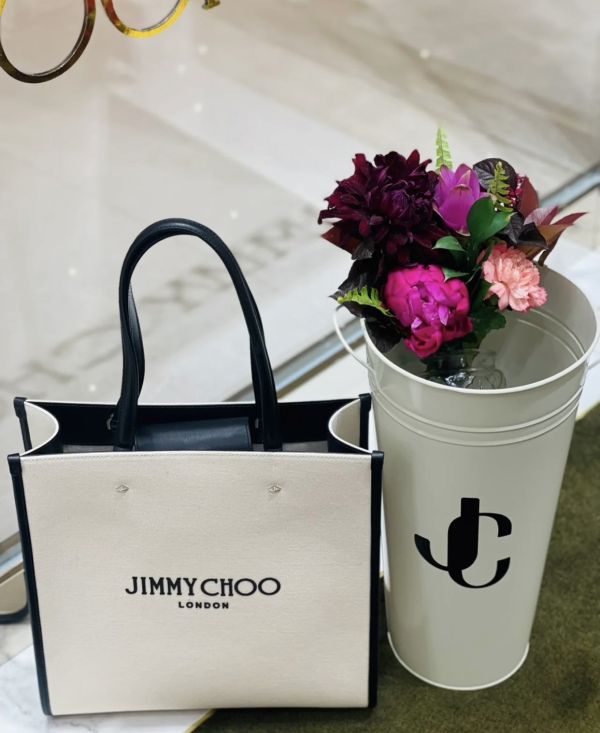 Jimmy Choo 經典 Logo 中款帆布托特包  自然色/黑色 DIOR