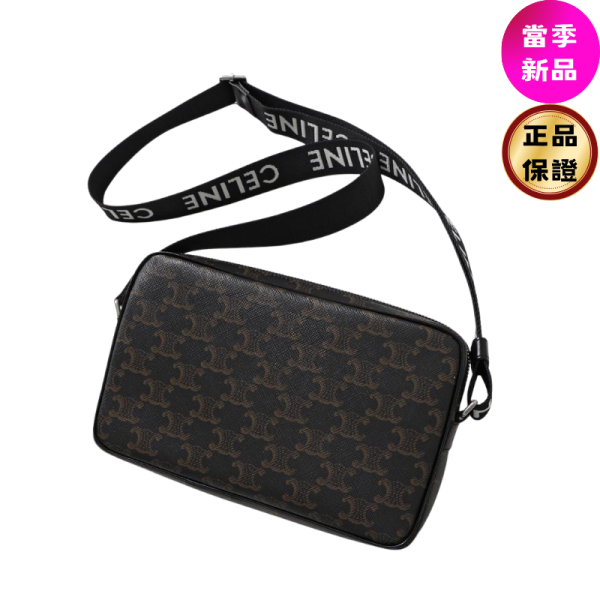 Celine 197202 標誌老花中款信差包  黑色 CELINE, Triomphe Canvas, 信差包, 標誌印花, 義大利製造