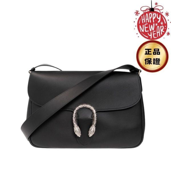 Gucci 758557 Dionysus 虎頭釦翻蓋斜背郵差包  黑色 Gucci, Dionysus, 虎頭包, 斜背包, 肩背包, 黑色皮革