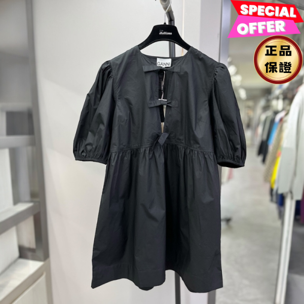 Ganni 女款棉質泡泡袖迷你連衣裙/上衣  IT40/42/44 TRIOMPHE SOLITAIRE, 金色飾面項鍊, 義大利製造, 黃銅水晶, CELINE PARIS, 時尚單品