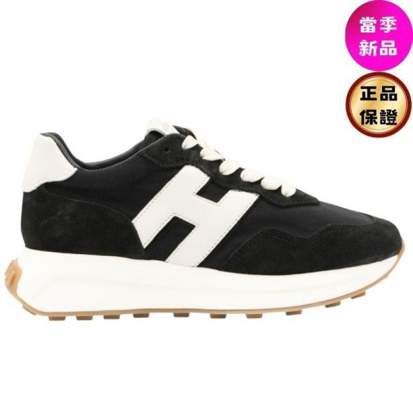 Hogan 女款 H641絨面革拼接運動鞋  黑色/底高5公分  IT35/36/36.5/37/37.5/38/38.5/39/40/41 Hogan H641,絨面革運動鞋,復古厚底鞋,義大利製女鞋,H型鞋底