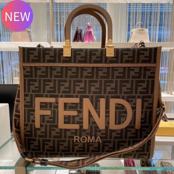 Fendi 8BH386 中款 FF緹花 Sunshine 包    棕色/附肩帶 Fendi 8BH386 中款FF緹花 Sunshine 包    棕色/附肩帶