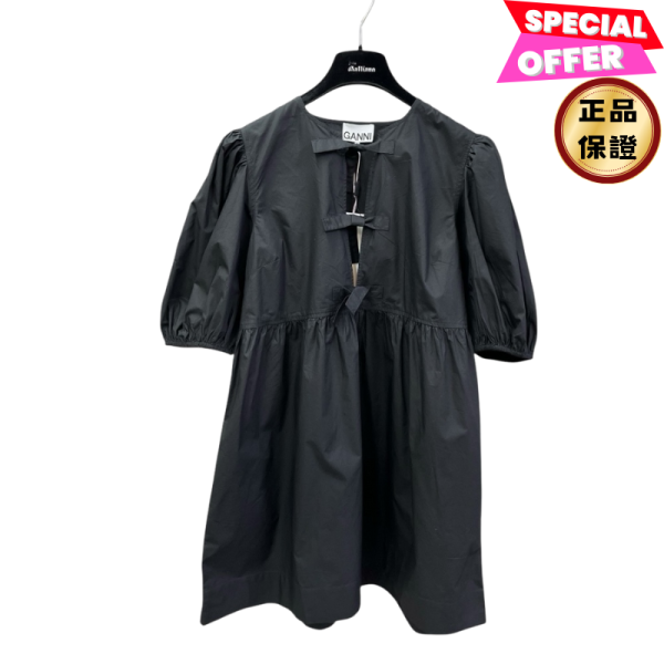Ganni 女款棉質泡泡袖迷你連衣裙/上衣  IT40/42/44 TRIOMPHE SOLITAIRE, 金色飾面項鍊, 義大利製造, 黃銅水晶, CELINE PARIS, 時尚單品