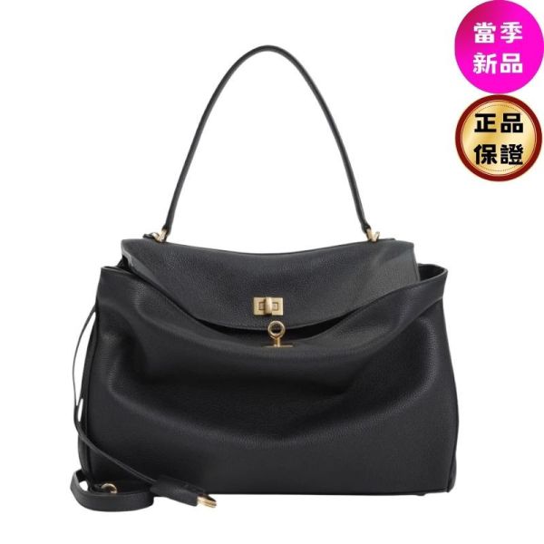 Balenciaga 789772 粒面小牛皮中款 Rodeo 包  黑色/復古金釦 Balenciaga 手袋, 中款小牛皮包, 黑色粒面包, Rodeo 系列, 義大利手工, 低調奢華, 夏日時尚, 隨性風格