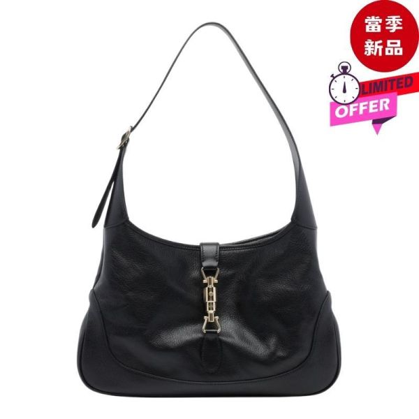 Gucci Jackie 1961 復古粒面皮革中型肩背包  黑色 Gucci,Gucci Jackie 1961,Gucci Jackie Bag,Gucci Jackie Medium,Gucci肩背包,Gucci賈姬包,Gucci黑色肩背包,Gucci復古皮革包,Gucci粒面皮革,Gucci 2026春夏,Gucci金色鎖扣,Gucci經典包款,Jackie 1961中型包,863136 AAGDJ 1000