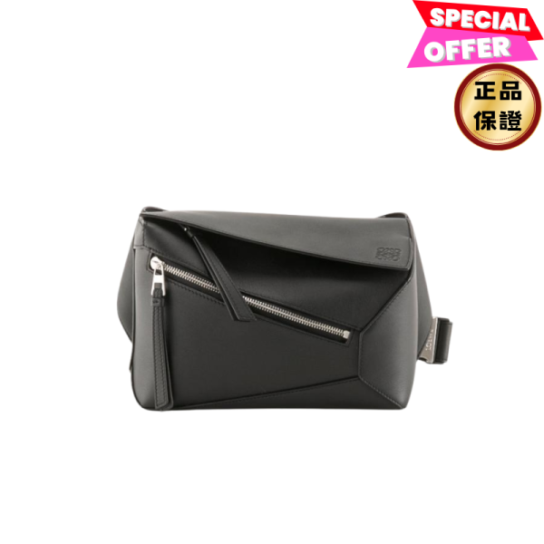 Loewe 經典小牛皮小號 Puzzle 腰包/胸前包 黑色 Loewe Puzzle腰包, 小型腰包, 幾何線條設計包, 小牛皮腰包, Jonathan Anderson設計包款。