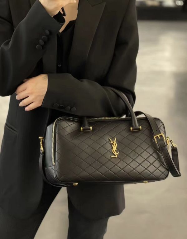 Saint Laurent  766785 YSL Lyia 絎縫小羊皮旅行袋 黑色 