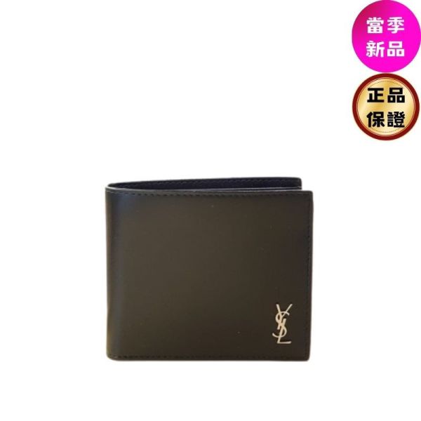 Saint Laurent 男款 6077271 YSL 霧面小牛皮對折短夾    黑色 Saint laurent, CASSANDRE, EAST/WEST, 對折短夾, 小牛皮短夾, 男款皮夾, 義大利製