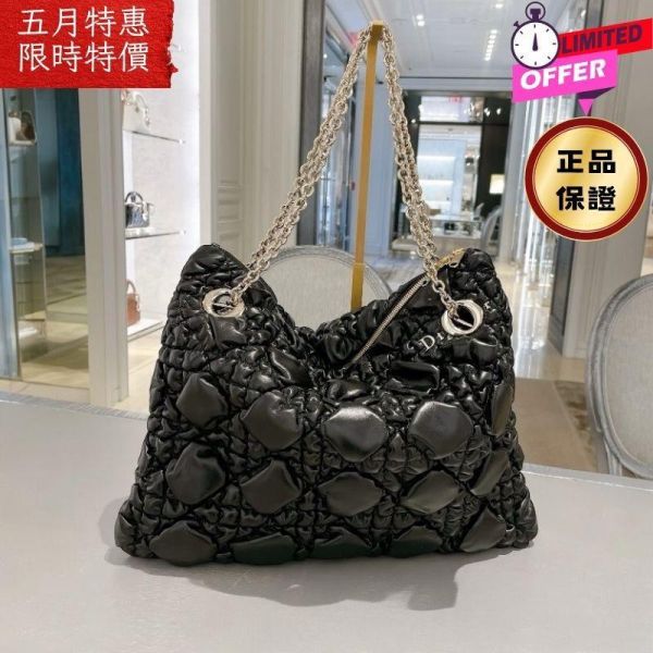 Dior Crunchy 中款 Macrocannage 蓬鬆柔軟大籐格紋小牛皮包  黑色 Dior,Crunchy包,Macrocannage,小牛皮包,精品包