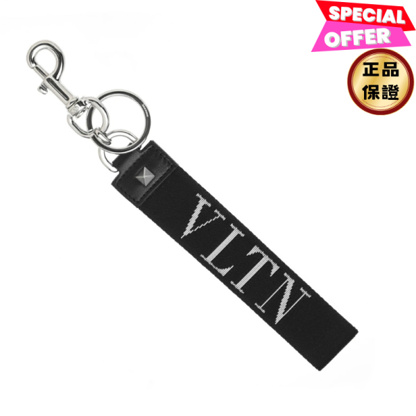 Valentino VLTN 黑色羅馬鉚釘金屬鑰匙圈 Valentino, VLTN, 黑色羅馬鉚釘金屬鑰匙圈, 義大利製造, 尼龍織物, 皮革配件, 時尚單品