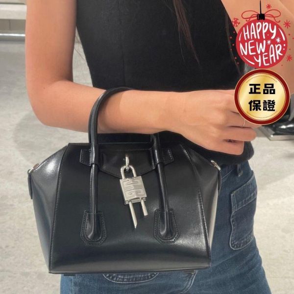 Givenchy 迷你光滑小牛皮 Antigona 鎖釦包  黑色 Givenchy Antigona,迷你手提包,黑色小牛皮包,肩背小包,義大利製造