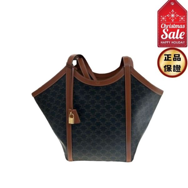 Celine 121572 老花凱旋門大款 Cabas包 CABAS 手袋, 標誌印花, 黃褐色, 牛皮革, 大號設計