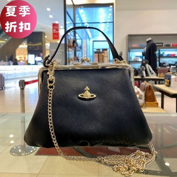 Vivienne Westwood Granny Frame 經典復古手提包  黑色 Vivienne Westwood Granny Frame Purse, 復古手提包, PU皮革包, 吻合鎖扣設計, Saffiano壓紋, 可拆卸鏈帶, 時尚經典包, 英國設計品牌