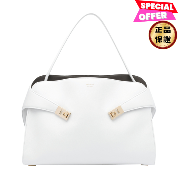 Salvatore Ferragamo 782634 大款小牛皮 雙色 Hug 包    白色/黑色 Ferragamo, Hug Soft, 單肩包, 大號, 義大利製造, 光滑牛皮, 金色飾件, 實用設計, 時尚單品, 2024秋冬