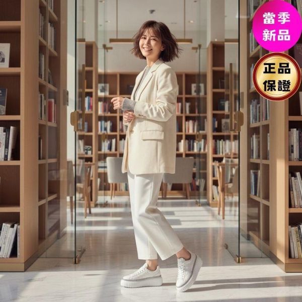 Hogan 女款 H-Stripes 納帕皮革6公分厚底餅乾運動鞋  銀色亮邊款  EU36.5/37/37.5/38/38.5 Hogan, H-Stripes, 運動鞋, 白黑, 納帕皮革, 超輕量大底, 義大利製