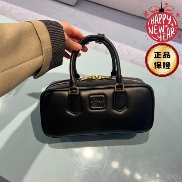 Miu Miu 5BB142 小款 Arcadie 皮革包   黑色 Miu Miu Arcadie手袋, 皮革手挽包, Miu Miu肩背包, 輕襯墊包, 都市風格手袋, 時尚手挽包