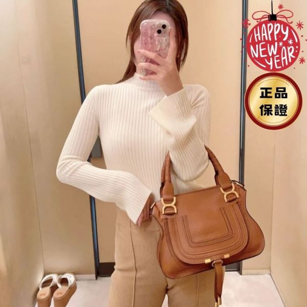 Chloe  粒面小牛皮中款雙提把 Marcie包   焦糖色 Chloe, Marcie, 粒面小牛皮, 中款包, 雙提把包, 斜背包, 法式精品