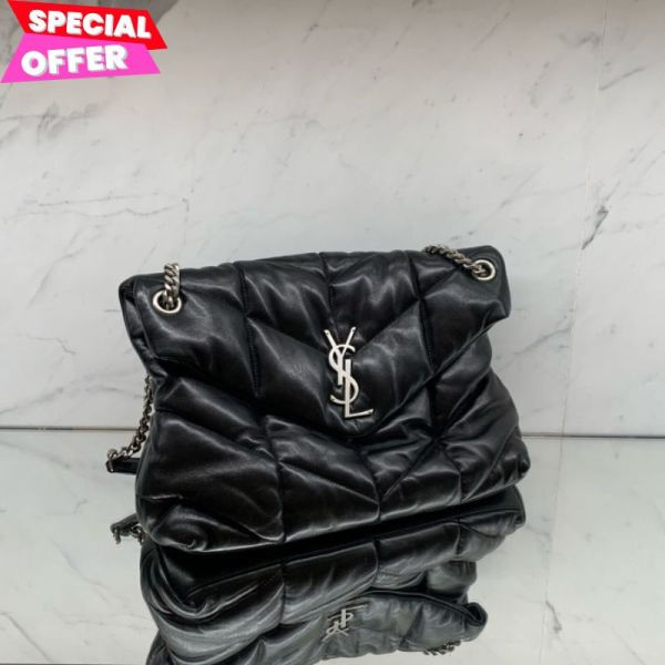 Saint Laurent 577475 YSL Lou Lou Puffer 中款絎縫小羊皮銀鍊包  黑色 SaintLaurent LouLou, YSL銀鍊包, YSL Puffer中款, 絎縫小羊皮包, 黑色YSL肩背包, 義大利製YSL, YSL斜背包推薦, 100%真品, 專櫃精品包, 限時優惠YSL包