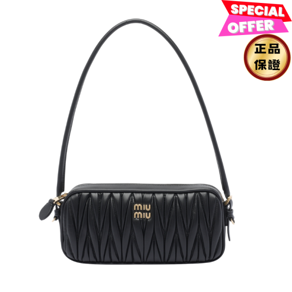 Miu Miu 5NE024 Beau Matelasse 皺褶納帕軟皮肩背包   黑色 Miu Miu, Matelassé, 納帕軟皮, 化妝袋, 義大利製造, 時尚單品
