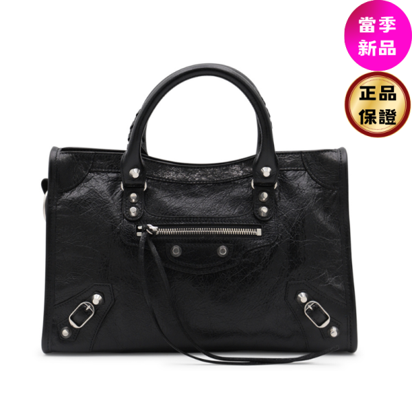Balenciaga 811442 Le City S 小款機車包  - 黑色小羊皮與銀色五金 BALENCIAGA, Le City 手袋, Arena 小羊皮, 奶茶色包包, 銀色五金, 義大利製造