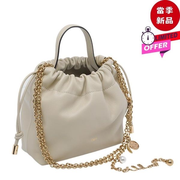 Chloe Mini Icons  納帕小羊皮珍珠鏈條抽繩水桶包  牛奶白色 Chloé,Chloé Icons,Chloé Icons Mini,Chloé鏈條包,納帕小羊皮包,Perfect Plum,迷你斜背包,Horse Medal