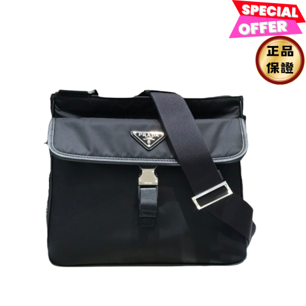 Prada 2VH119 尼龍 Saffiano 輕便斜背郵差包  黑色 Prada, Re-Nylon, Saffiano皮革, 肩背包, 黑色, 義大利製造, 時尚單品