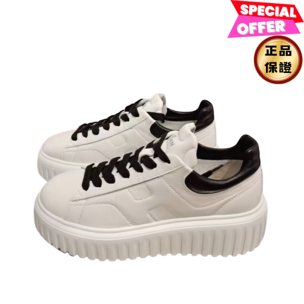 Hogan 女款 H-Stripes Nappa 皮革餅乾運動鞋  白／黑配色 增高5.8公分  EU36/36.5/37/37.5/38/38.5/39/40 Hogan, H-Stripes, Nappa 皮革, 運動鞋, 義大利製造