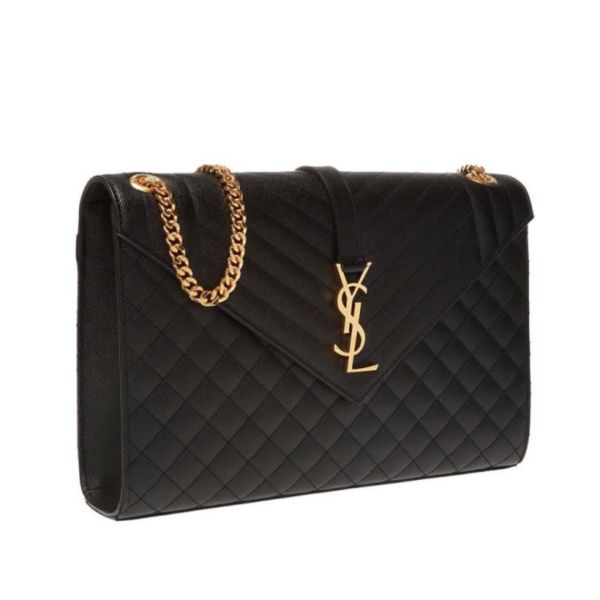 Saint Laurent 600166 YSL Envelope 粒面絎縫皮革大型信封包   黑色 Saint Laurent 600166 YSL Envelope 粒面絎縫皮革大型信封包 黑色