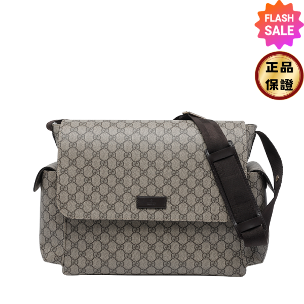 Gucci  211131 GG Supreme 大款 中性風帆布款旅遊親子/媽媽包  米色及烏木色 GUCCI, GG Supreme, 媽咪包, 帆布包, 義大利製, 換衣墊, 育兒包