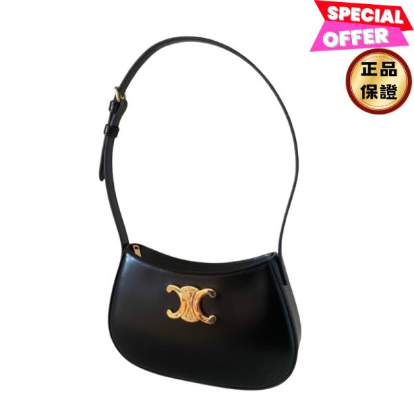 Celine 115703 亮面小牛皮凱旋門中款 Tilly 包    黑色 Celine 凱旋門包, Celine Tilly 包, 亮面小牛皮包, 金色飾面手袋, Celine 115703 包款, 中款肩背包, 可調肩帶設計, 義大利製時尚包, 黑色手袋