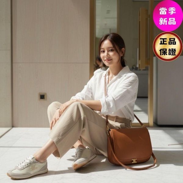 Celine 女款 364365  Racer Triomphe 低幫德訓運動鞋  香草色  IT36/37/37.5/38 Hogan Cool,運動鞋,拼接休閒鞋,義大利製女鞋,H字標誌鞋款