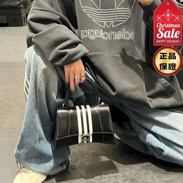 Balenciaga x adidas 593546 小款 Hourglass S 小牛皮沙漏包  黑色 alenciaga、adidas、Hourglass S、聯名包、黑色小牛皮、精品肩背包