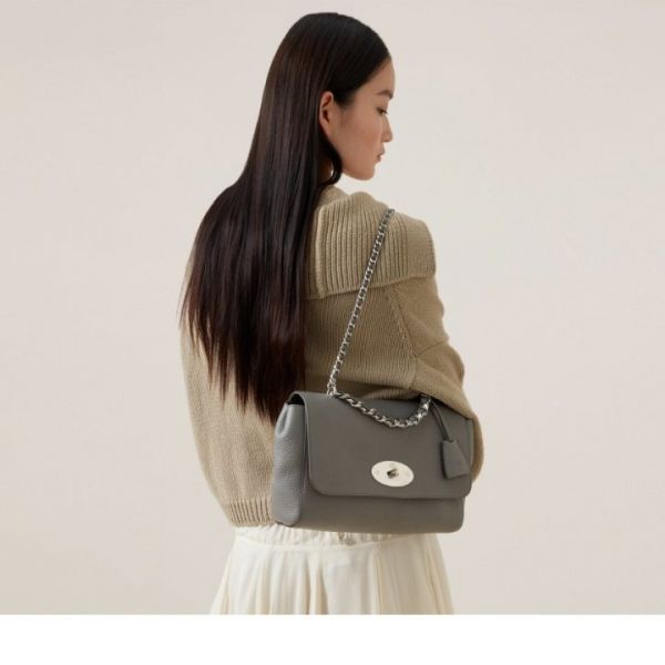 Mulberry HH6634 軟厚粒紋小牛皮手提肩背Lily 包   炭灰色 