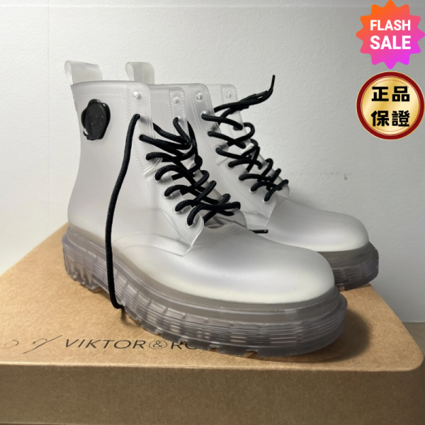 Melissa x Viktor & Rolf 透視果凍橡膠短靴  IT 37 Melissa, Viktor & Rolf, Lace-Up Ankle Boots, 防水, 100%可回收, 巴西製造, Rangers風格, 實用設計, 時尚單品, 街頭穿搭
