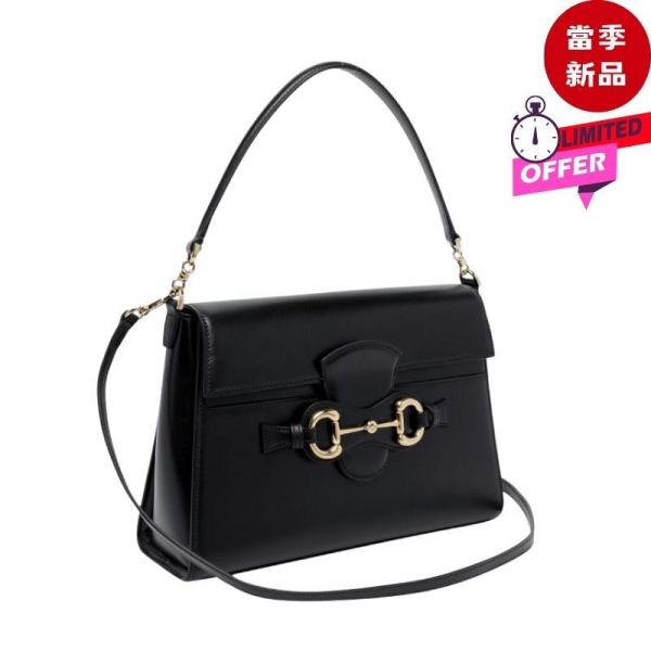 Gucci Horsebit Duomo 馬銜扣亮面皮革中款手提肩背包  黑色 Gucci,Gucci Horsebit Duomo,Gucci Horsebit Bag,Gucci Duomo,Gucci馬銜扣包,Gucci手提包,Gucci肩背包,Gucci斜背包,Gucci黑色皮革包,Gucci粒面皮革,Gucci Primavera,Gucci中型包,Gucci經典馬銜扣,精品手提包,A006N6 AAG8B 1000