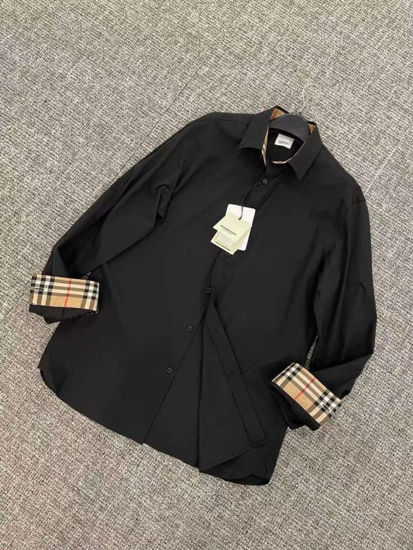 Burberry 男款  80717991 彈力棉質長袖襯衫 /上衣  S/M/L/XL/XXL/XXXL  黑色 