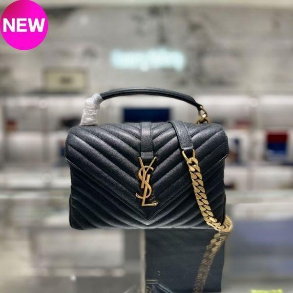 Saint Laurent  YSL 中款 College 羊皮學院包  金字/黑色 YSL學院包,聖羅蘭中款包,College羊皮肩背包,YSL斜背包推薦,法國精品YSL,YSL小羊皮包款,精品平行輸入,100%真品,義大利製造,限時精品優惠