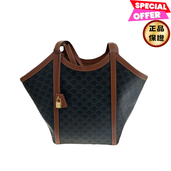 Celine 121572 老花凱旋門大款 Cabas包 CABAS 手袋, 標誌印花, 黃褐色, 牛皮革, 大號設計