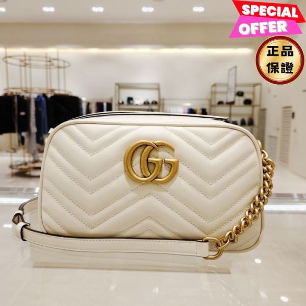 Gucci 447632 GG Marmont 小牛皮中款山型紋相機包  白色 Gucci, GG Marmont, 相機包, 白色包款, Matelassé 皮革, 雙G