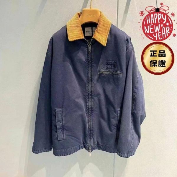 Miu Miu 女款燈芯絨衣領華達呢卡車外套   EU 36/38/40 Miu Miu, 卡車外套, 華達呢, 燈芯絨衣領, 棉質, 義大利製造