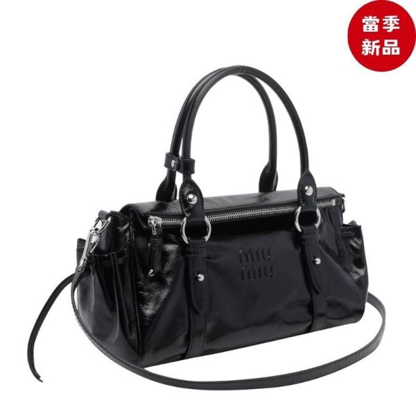 Miu Miu  5BA333 亮面小牛皮手袋  黑色/付長肩帶 Miu Miu,Miu Miu手袋,Miu Miu亮面皮革包,亮面小牛皮手袋,Y2K包,肩背包,斜背包,5BA333、Miu Miu 正品、精品平行輸入、義大利製、限時優惠、時尚手提包推薦