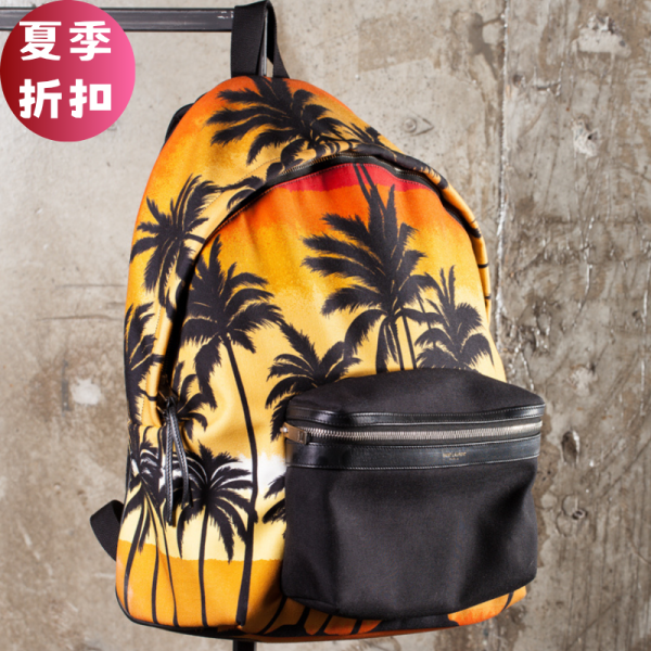 Saint Laurent YSL 聖羅蘭 棕櫚樹日落尼龍背包 YSL 背包, l 男士時尚背包, 筆電隔層背包, 可調肩帶背包, 義大利製背包, 多功能時尚包款