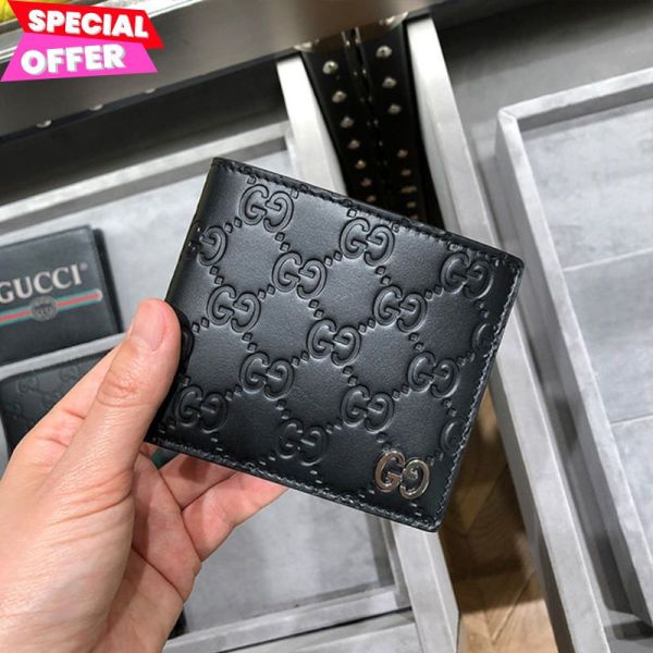 Gucci ‎473916 Signature皮革短夾/錢包  黑色﻿ 