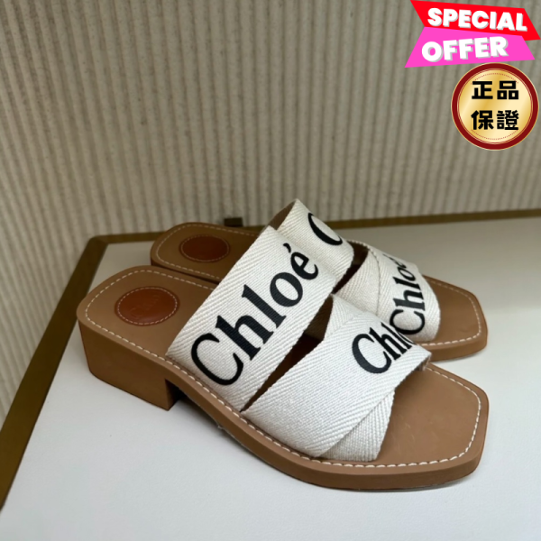 Chloe 女款 Woody 中跟涼拖鞋(白色)  EU ﻿36/37/38/39/40 Woody High-Heel Mule, 白色拖鞋, 亞麻設計, Chloé標誌, 夏日單品, 時尚鞋款


IT 36/37/38