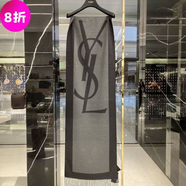 Saint Laurent 794861 YSL Cassandre絲質長圍巾    -奢華雅致 義大利製 Saint Laurent Cassandre圍巾,絲質長圍巾,Saint Laurent奢華提花圍巾,法式優雅圍巾